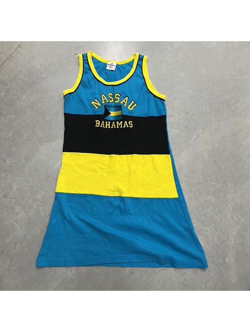 Nassau Bahamas Tank Dress Womens Large Blue Yellow Black Tourist Souvenir